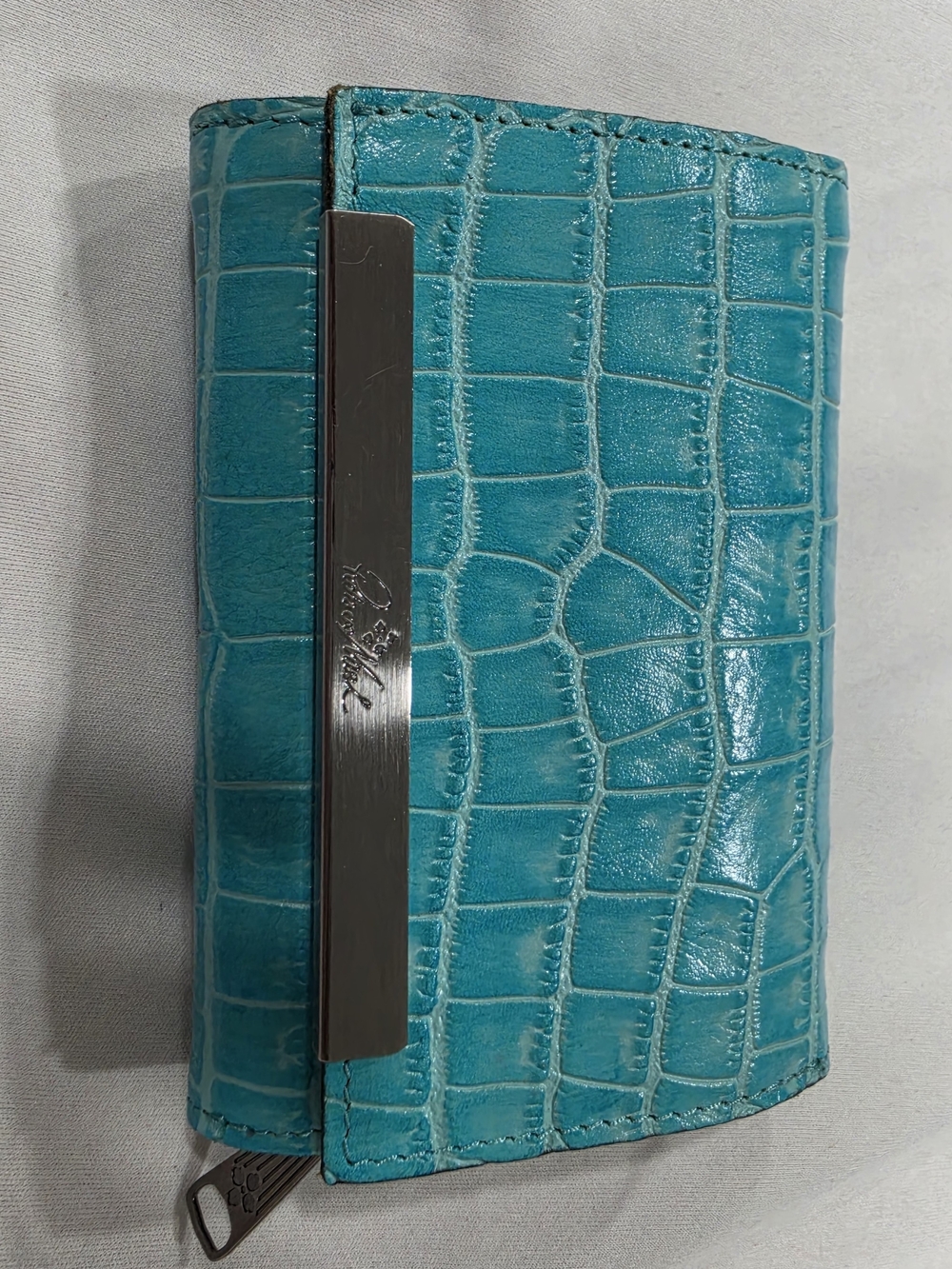 P Nash Turquoise Croc-Embossed Wallet with Metal Accent - Picture 1 of 8